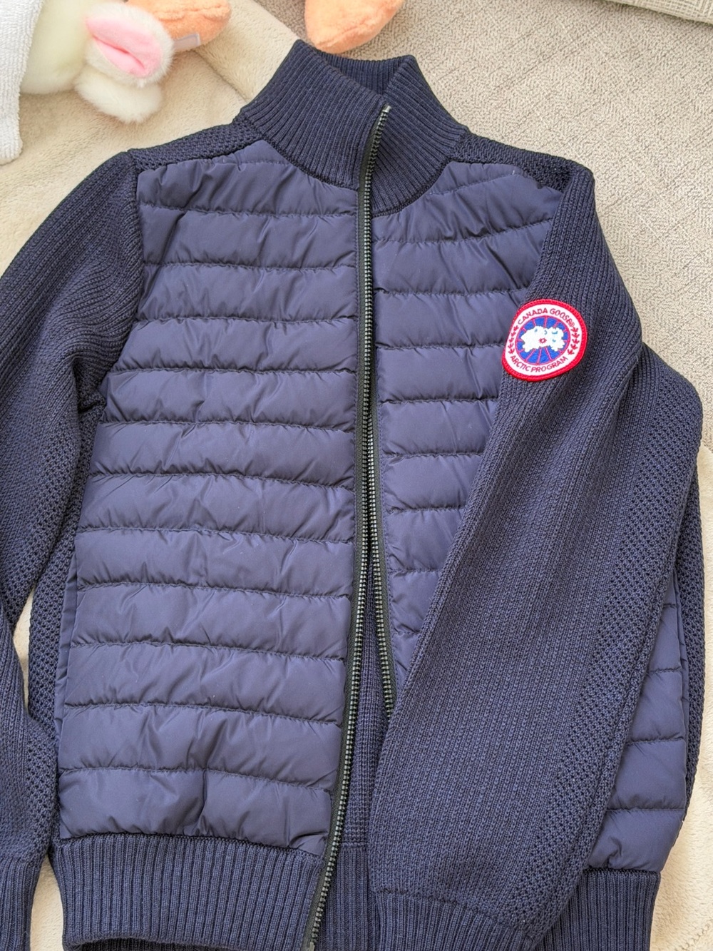 Canada Goose Navy Quilted Knit-Sleeve Puffer Jacket - Kids